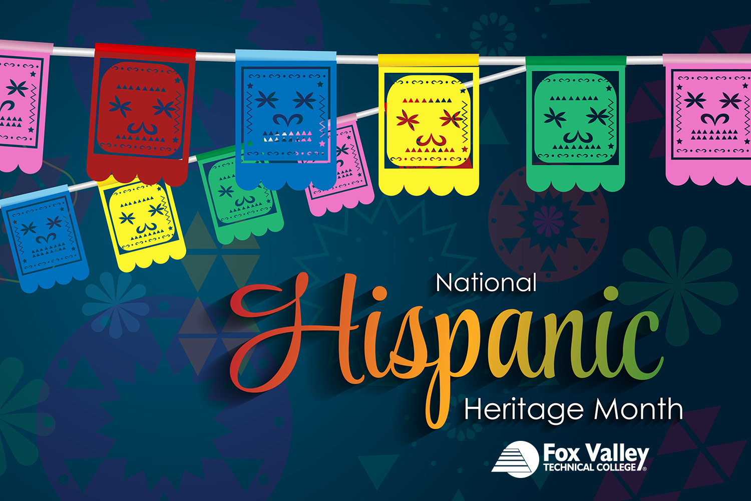 National Hispanic Heritage Month text on a designed background.