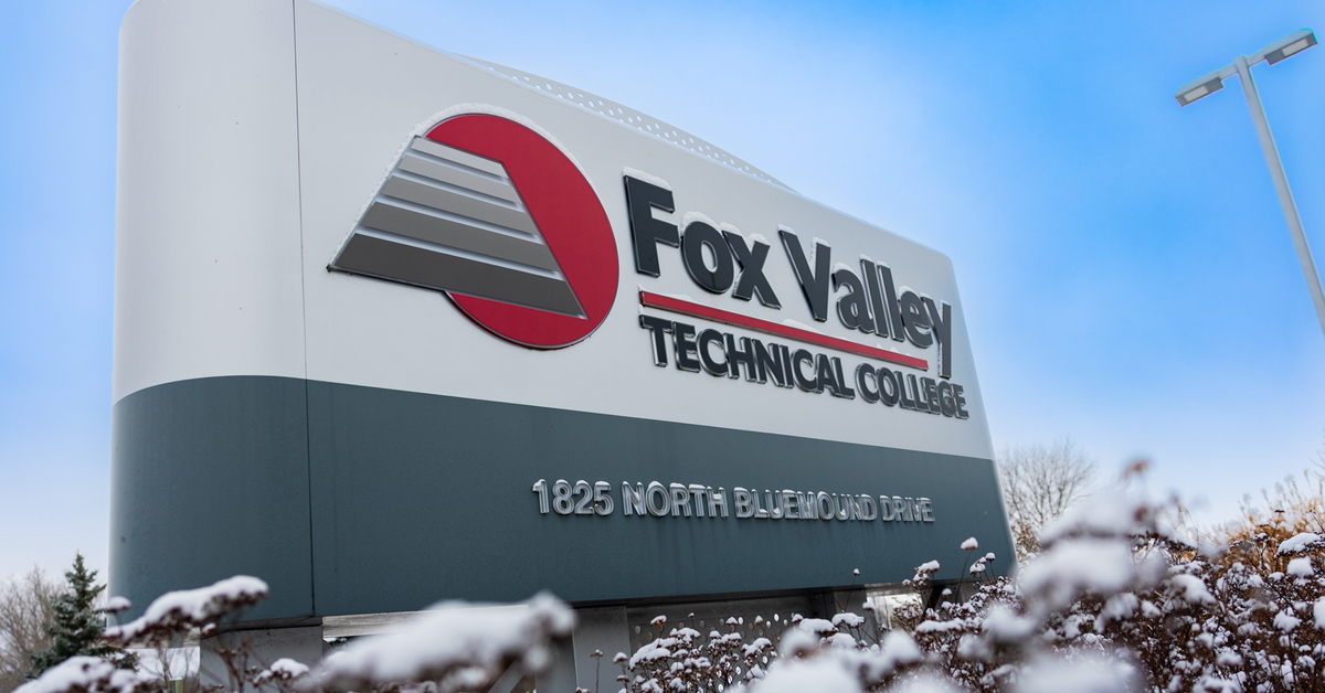 FVTC Main Campus Sign during the snow